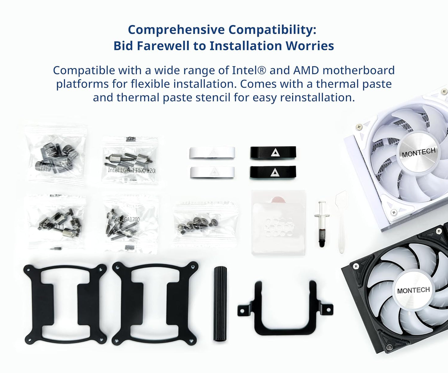MONTECH HyperFlow ARGB 360 - AIO CPU Liquid Cooler, Intel&AMD Compatible, Chart-Topping Performance, Enhanced 3100RPM Water Pump Design, 3X Metal Pro 12 ARGB Ultimate Cooling Fans - Black