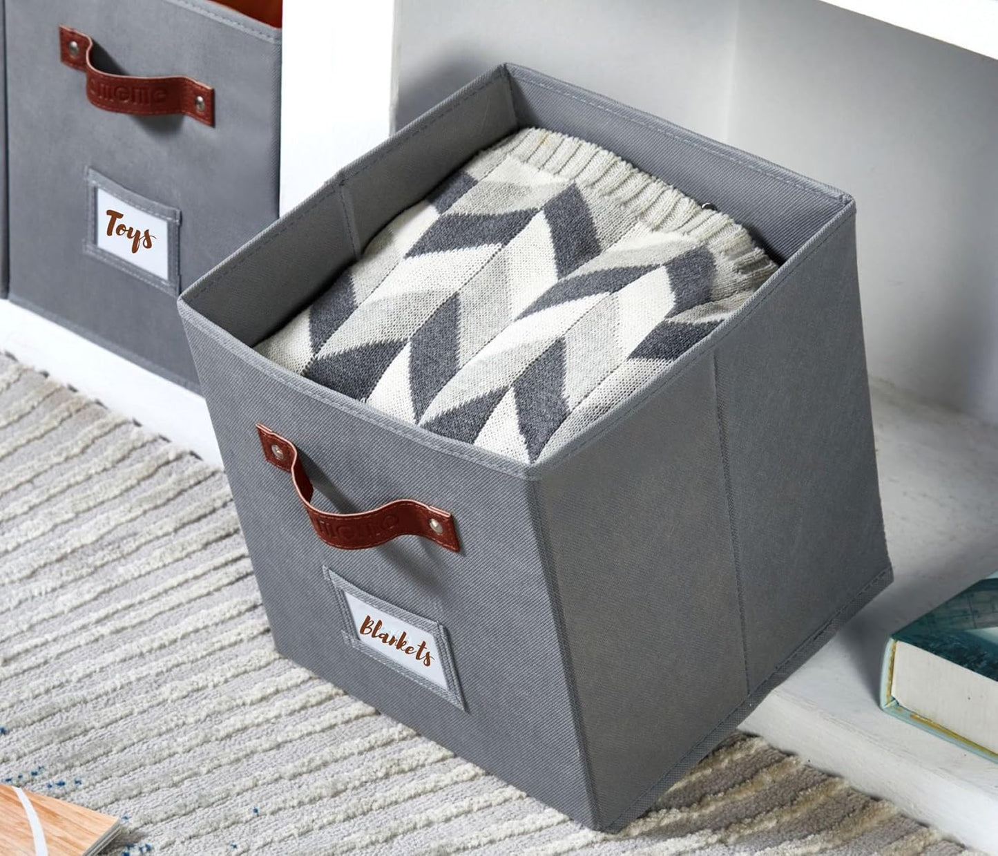 DECOMOMO Cube Storage Bin, Storage Cubes with Labels, Baskets for Shelves Kallax Linen Closet Organizers (Cube 10.5x11"/ 6pcs, Black)