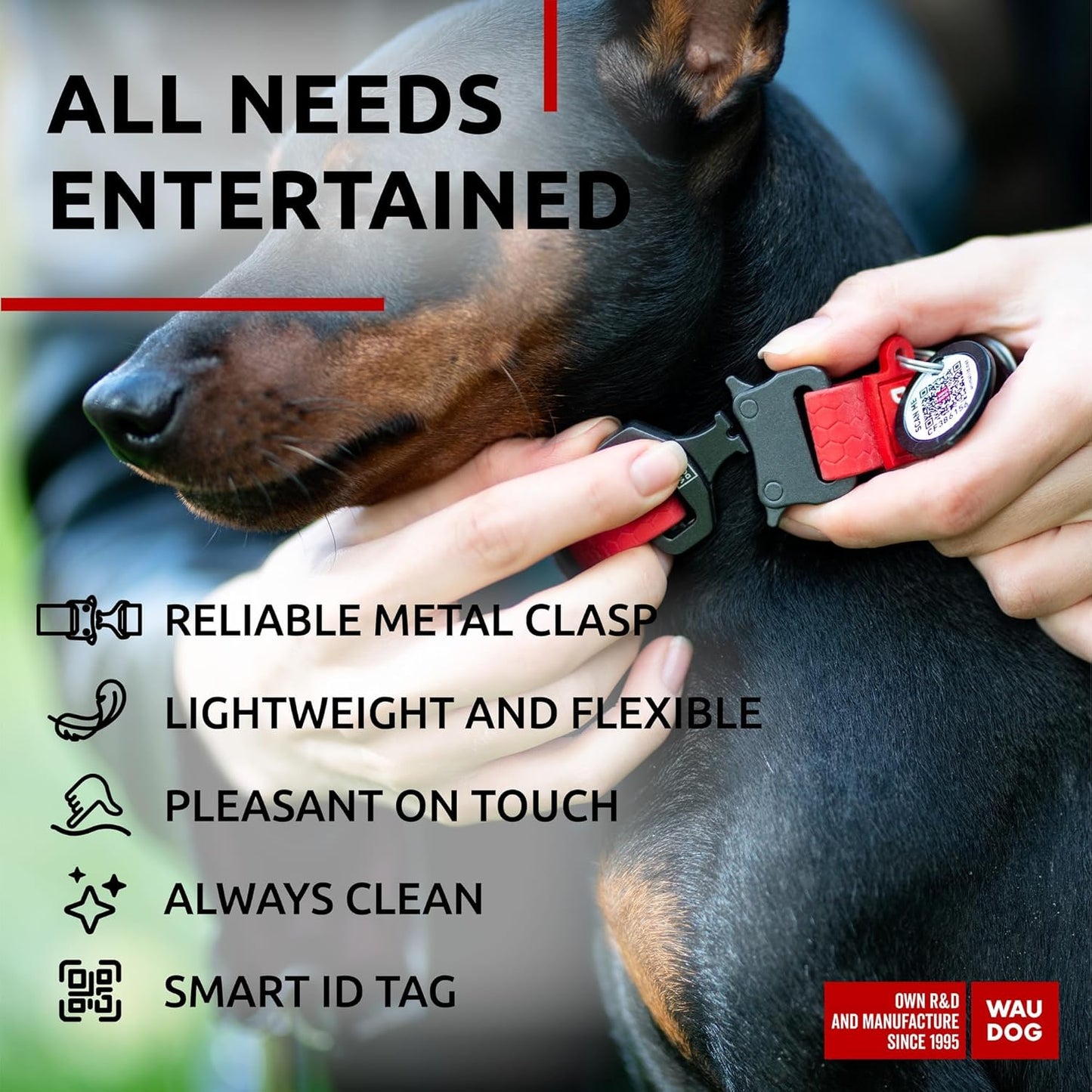 Waterproof Dog Collar - Adjustable Glow Dog Collar for Large Dogs, Small and Medium Dogs - Heavy Duty Dog Collars with Durable Metal Clasp and QR Dog Tag - Glow in The Dark Dog Collars