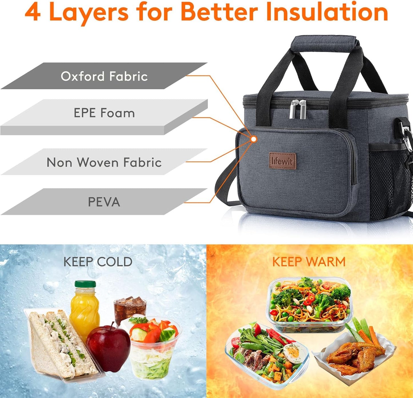 Lifewit Lunch Bag for Men, Insulated Lunch Box Leakproof Soft Cooler Cooling Tote for Adult Women, Waterproof Reusable Lunch Bags for Work Office Outdoor Picnic Camping, Black, 12-Can (9L)