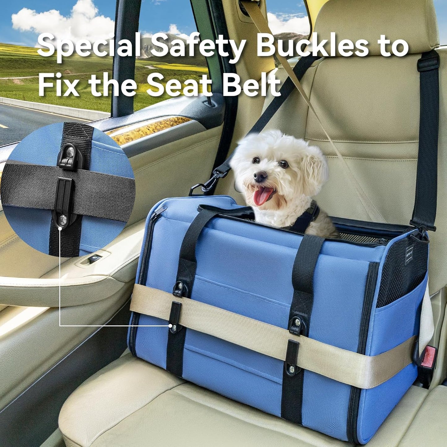 Petsfit Pet Carrier Airline Approved, Soft-Sided Cat Carrier with Patented Car Buckle, Lightweight and Collapsible with Adjustable Shoulder Strap, Soft Cushion,Green