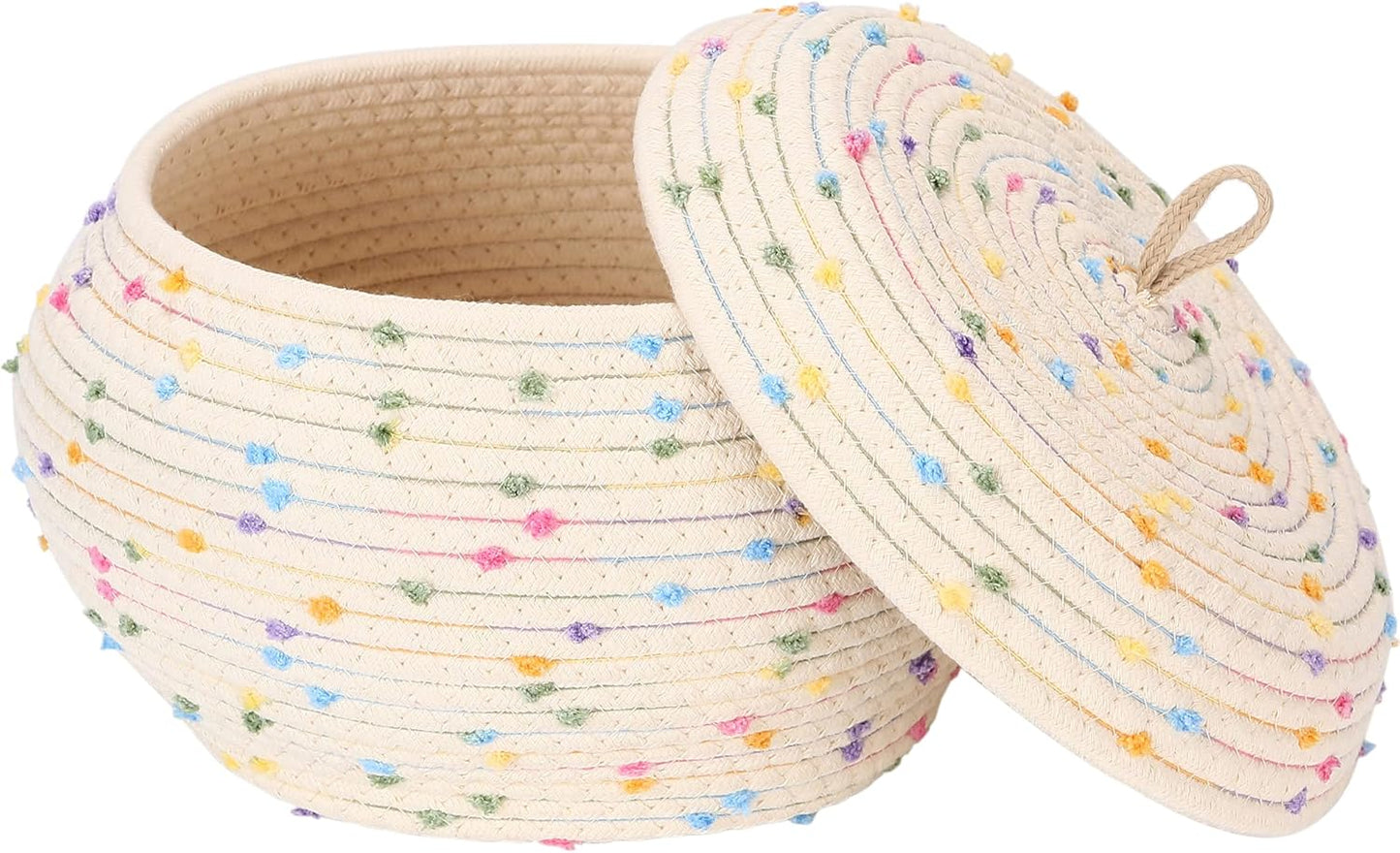 Sea Team Round Cotton Rope Storage Basket with Lid, Decorative Woven Storage Bin, Pot, Caddy, Organizer, Container for Snacks, Towels, Plants (Grey, Small)