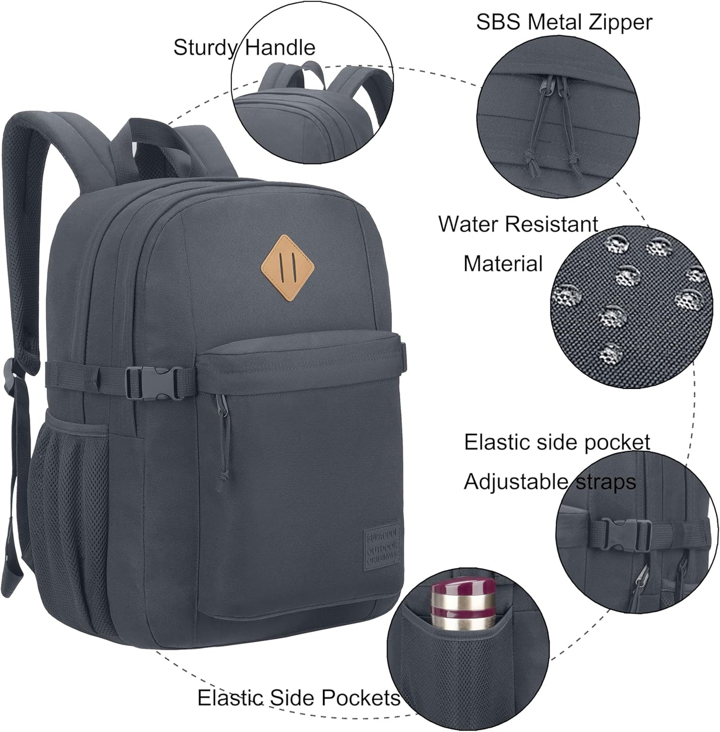 SUPACOOL Lightweight Casual Backpack for Men and Women, Large Backpack for School Boys and Girls