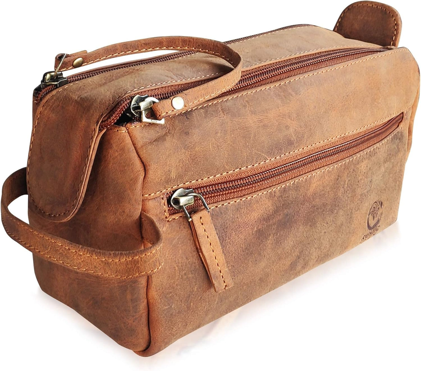 Genuine Leather Travel Toiletry Bag - Hygiene Organizer Dopp Kit by Rustic Town