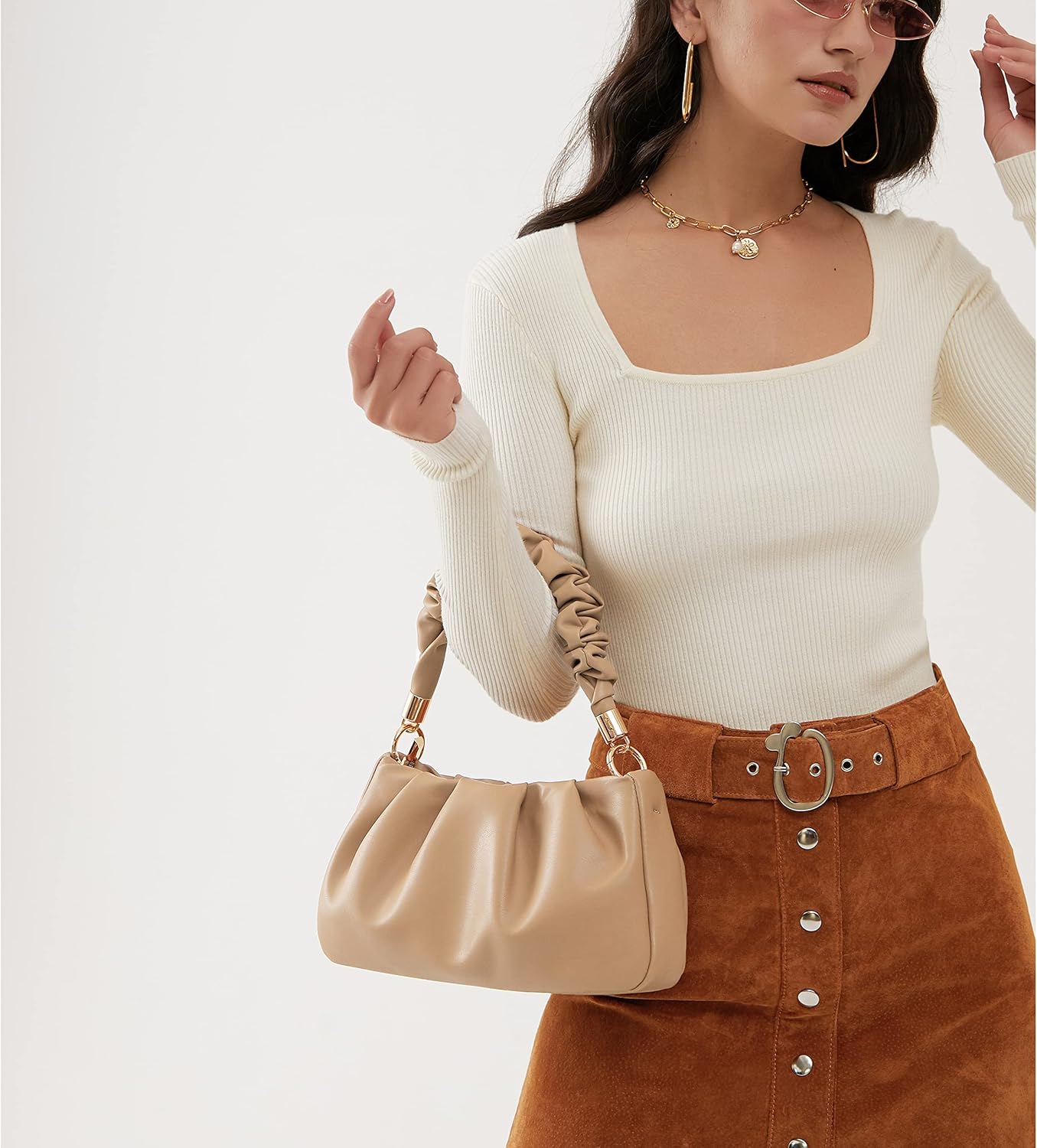 Cloud Pouch Bag Women Shoulder Handbag Soft Vegan Leather Vintage Hobo Chain Cross body Bag