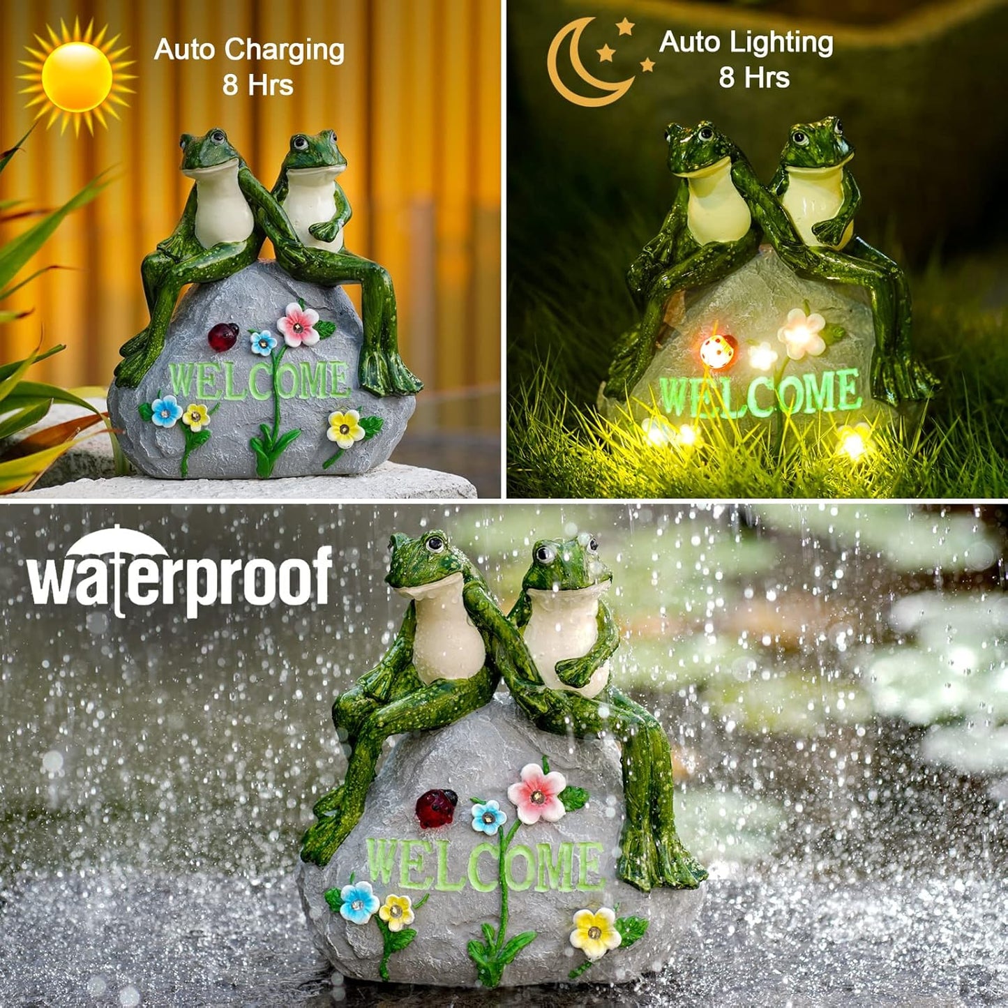 Nacome Solar Frog Riding Turtle for Garden Decor - Outdoor Statues for Patio,Yard,Balcony Ornament,Turtle Gifts for Women/Mom/Grandma,Mom's Best Gift