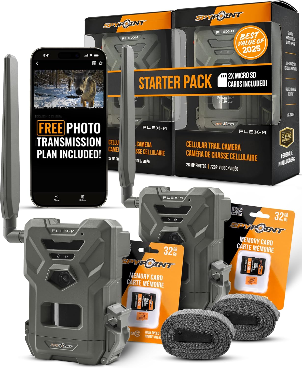 SPYPOINT Flex-M Cellular Trail Camera - Best Value in Hunting Accessories, No WiFi Needed & GPS-Enabled, Hunting Night Vision, IP65 Water-Resistant, 28MP Photos, 720p Videos + Sound (Pack of 1)