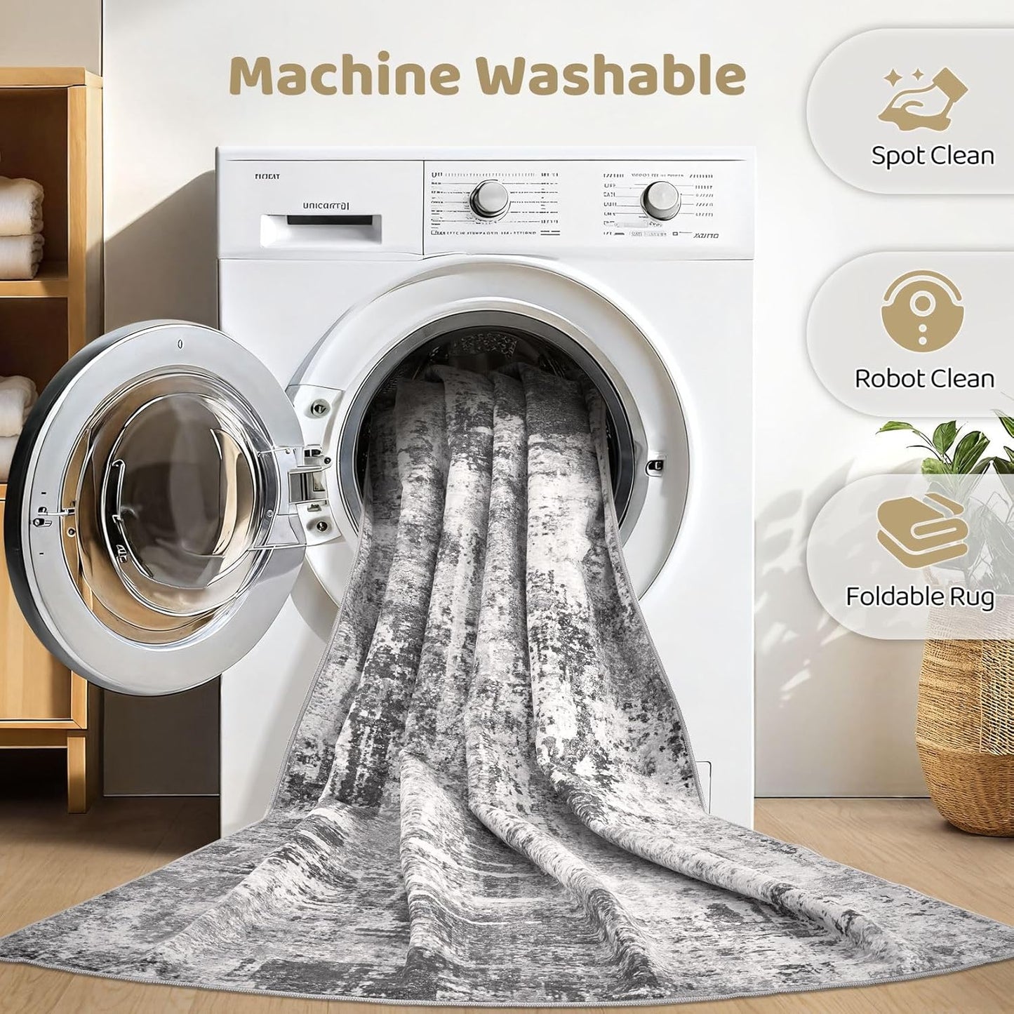 6x9 Area Rugs Living Room: Large Washable Abstract Modern Soft Rug Stain Resistant Indoor Floor Non Slip Accent Carpet for Bedroom Nursery Playroom Dining Room Office Dorm Home Decor- Gray Gold