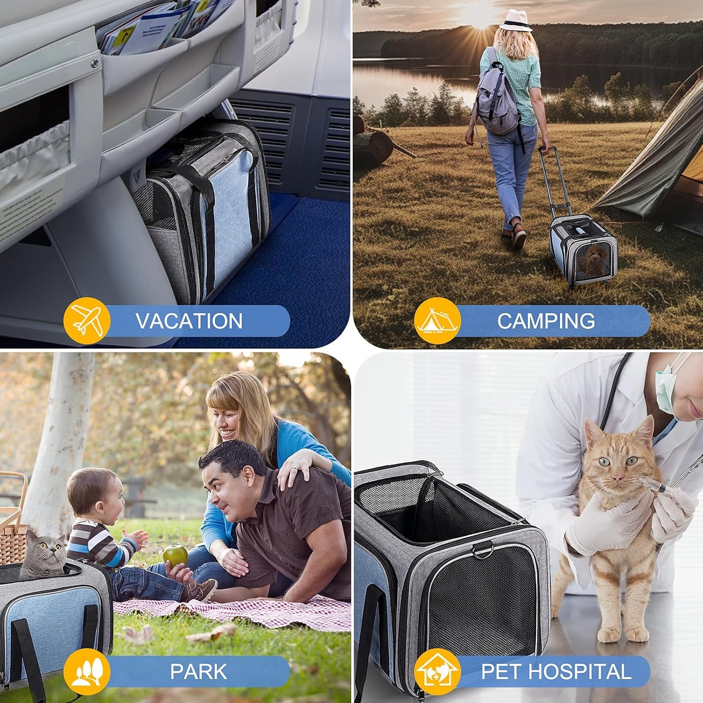 Pet Carrier Airline Approved on Wheels - Two Sided Expandable Cat Soft Carrier for Puppy and Cats Under 26lbs, Rolling Cat Carrier for Airplane, Camping, Outdoor(Pink)