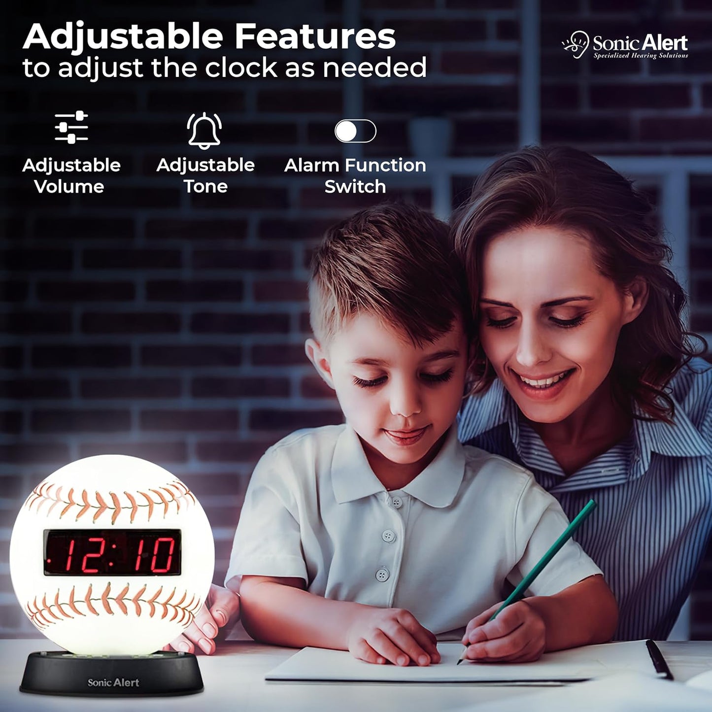 Sonic Alert Baseball Alarm Clock Nightlight for Heavy Sleepers - Loud & Compact Alarm Clock for Bedroom - Battery Backup & Full Range Dimmer - Easy to Set Digital Alarm Clock for Kids - AUX Connection