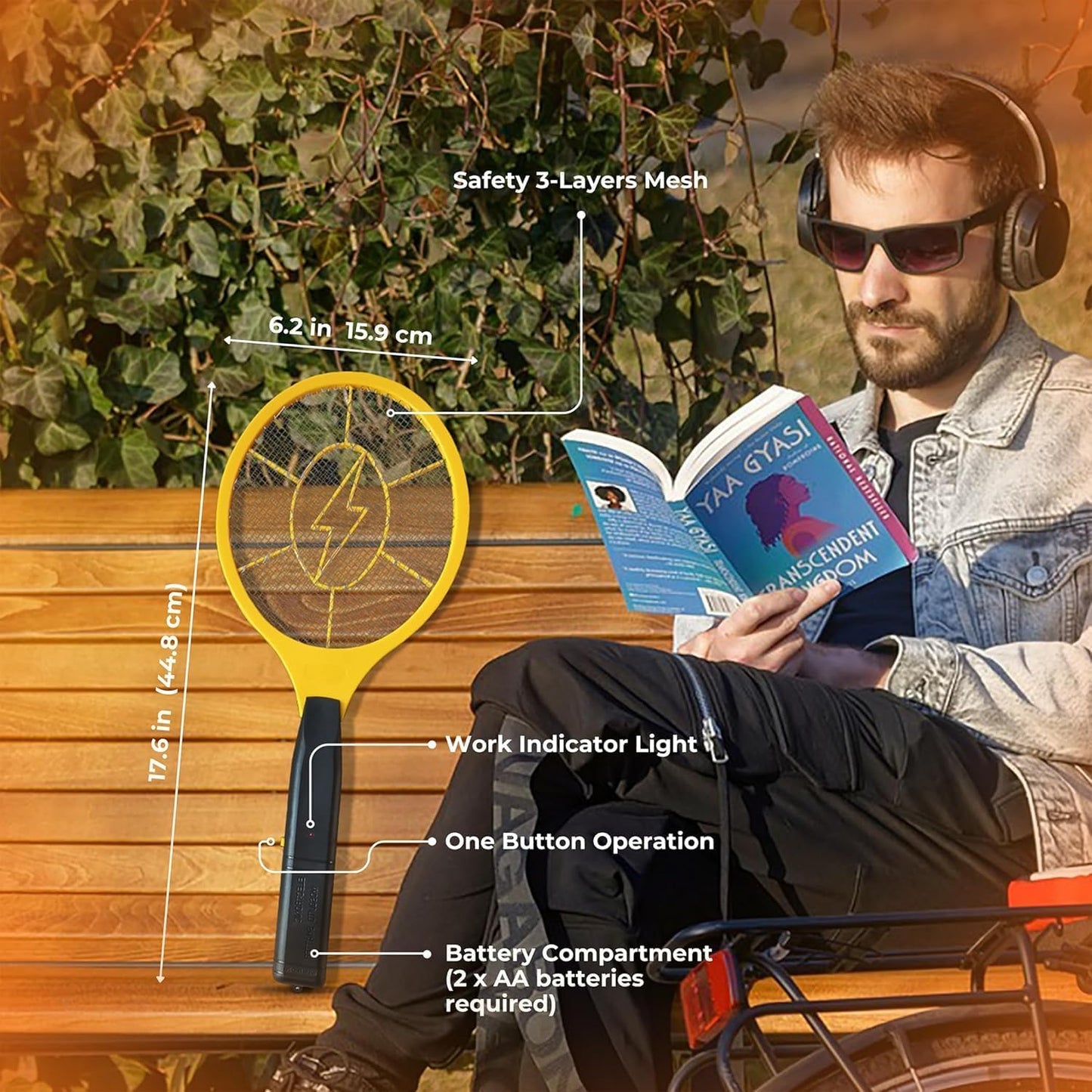 2 Pack Zapper Electric Zapper - Indoor Outdoor Zapping Racket for Control - Safe to Touch with 3-Layer Safety Mesh