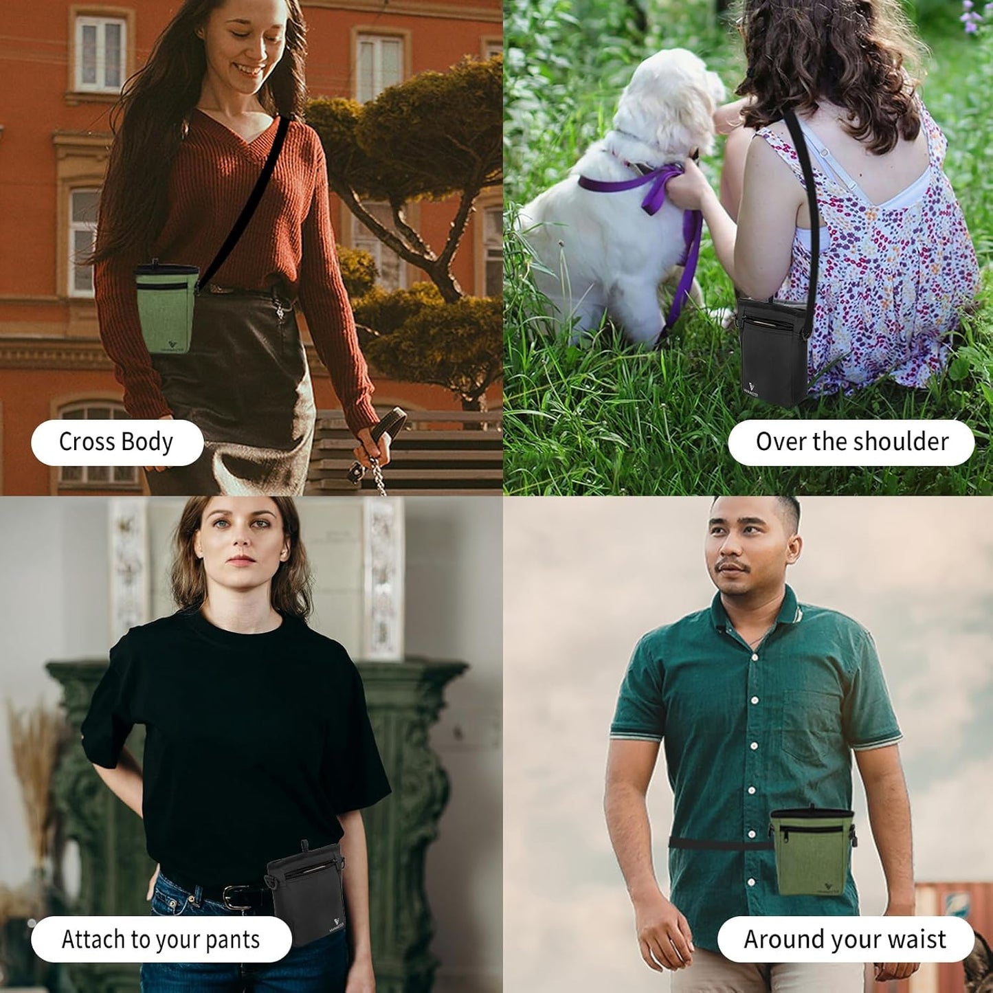 VANNMESTER Dog Treat Pouch for Training, 4 Ways to Wear Dog Training Bag Pouch,Dog Walking Bag Fanny Pack,Puppy Treat Pouch with Poop Bag Dispenser,Adjustable Strap-Black