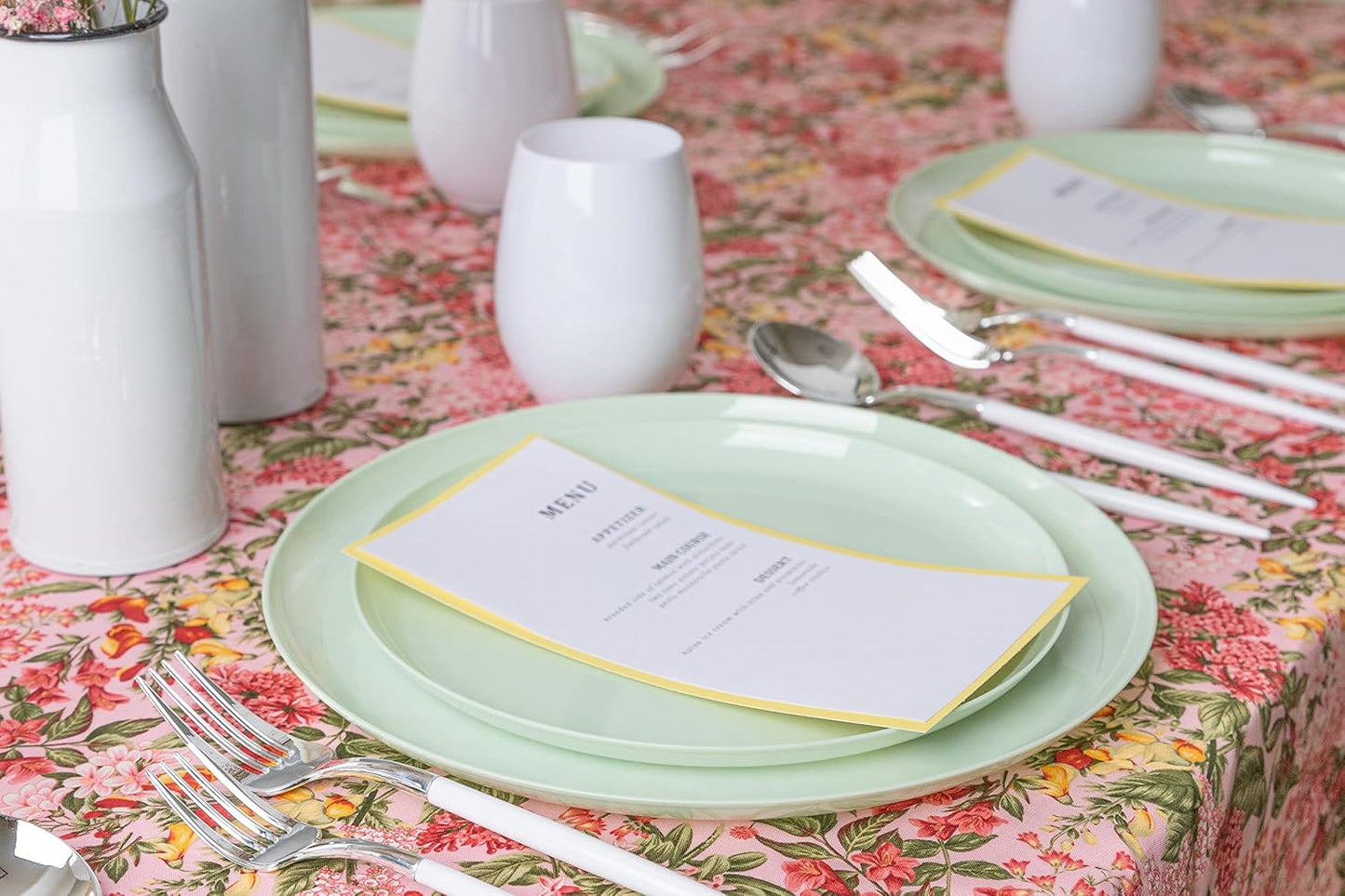 PLASTICPRO [30 Pack 10.7'' Christmass Green Plastic Party Plates Edge Collection Premium heavyweight Elegant Disposable Tableware Dishes