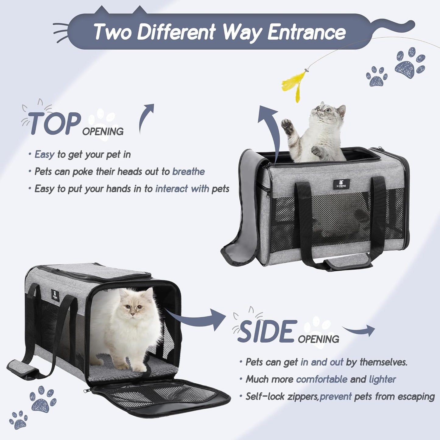 X-ZONE PET Cat Carrier Dog Carrier Pet Carrier for Small Medium Cats Dogs Puppies of 15 Lbs,Airline Approved Soft Sided Pet Travel Carrier,Dog Carriers for Small Dogs - Black Grey Purple Blue Brown