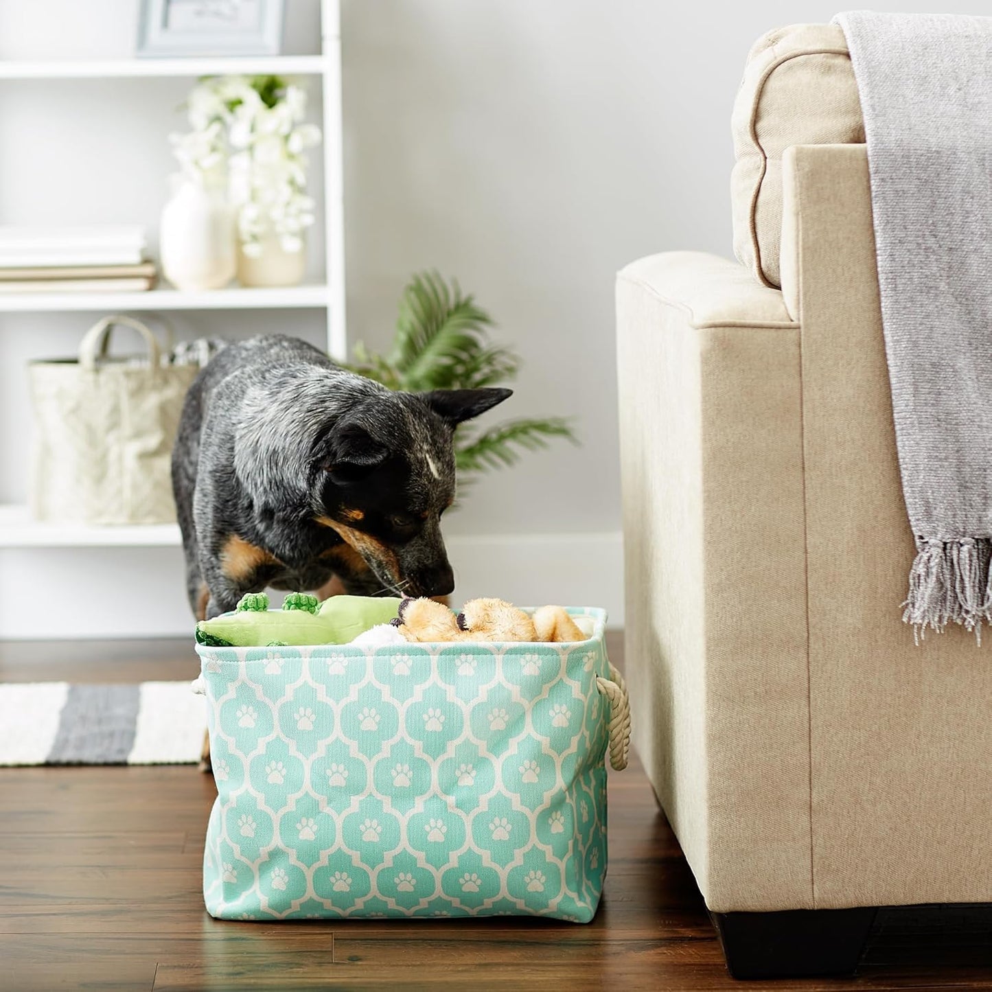 DII Bone Dry RoundSmall Pet Toy and Accessory Storage Bin, 12"(Dia) x9(H), Collapsible Organizer Storage Basket for Home Decor, Pet Toy, Blankets, Leashes and Food-Gray Stripes