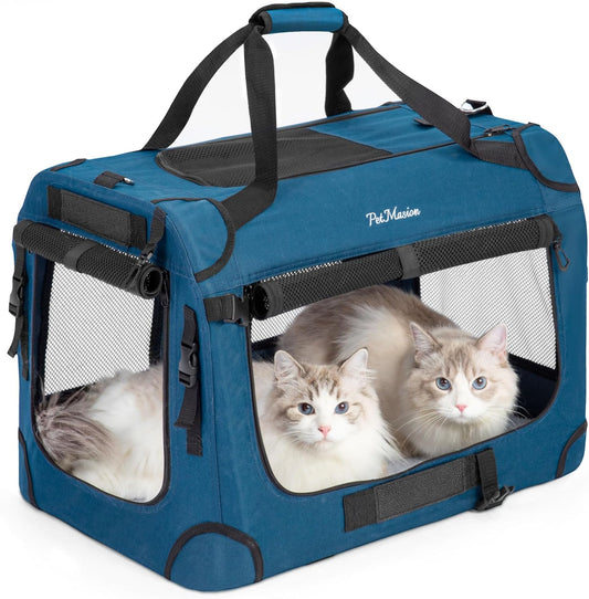 PetMasion Extra Large Cat Carrier for 2 Cats, Collapsible Soft Sided Pet XL Crate for Large Mudium Big Cat 20lbs+, Car Travel Portable Bag for Long Trips Ride 24"x16.5"x16.5"