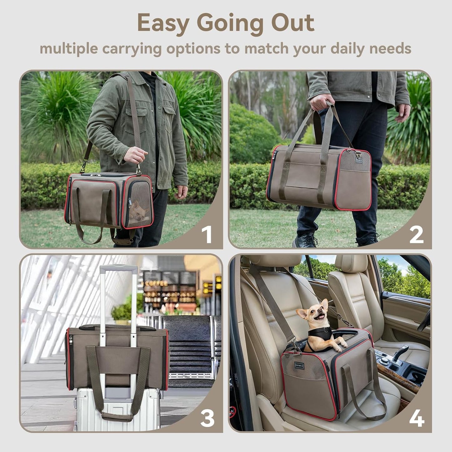 Petsfit Expandable Cat Dog Carrier Airline Approved, 17" L x 11" W x 11" H Soft-Sided Portable Pet Travel Carrier for Kitten, Puppy, Removable Soft Plush Mat and Pockets, Auto-Locking Zippers