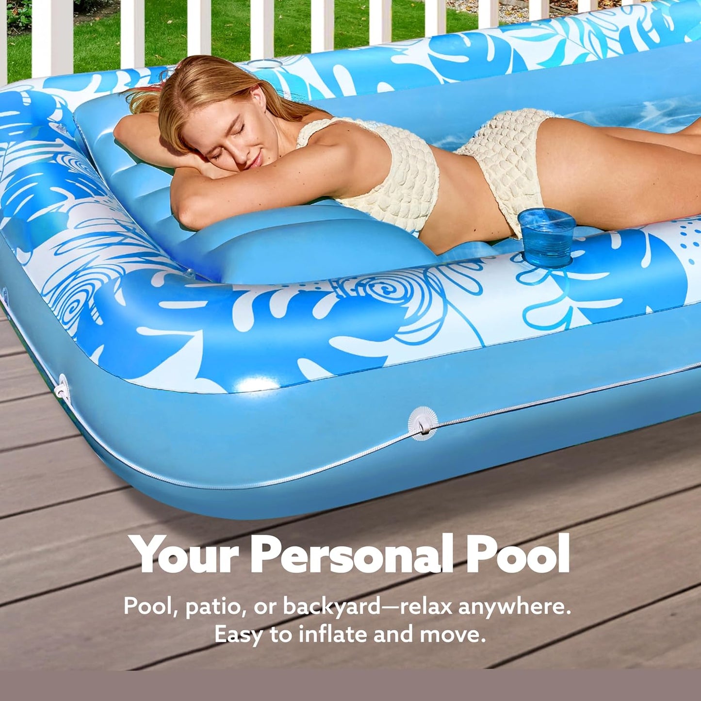 Sloosh Inflatable Tanning Pool Lounger Float-XL, 85" x 57" Extra Large Suntan Sun Tan tub for Adults, Bed Blow up, Raft Lounge Floatie, XL-Blue