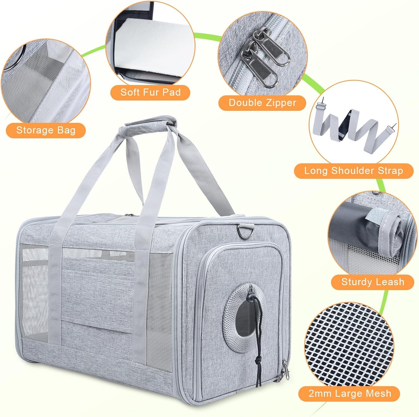 Qoosea Pet Carrier, Suitable for Small Medium Cat Dog Puppy, Soft-Sided Collapsible, Ventilated Windows, Portable Travel Cat Dog Bag (Grey)