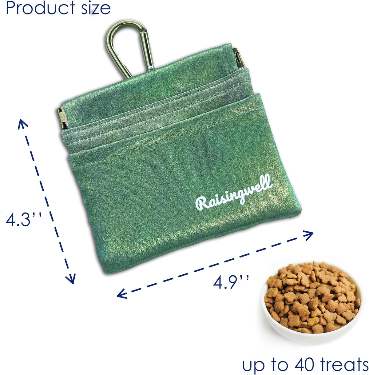 Raisingwell Dog Treat Pouch, Black Pocket Sized Pet Training Pouch, Cotton Fabric, Hand Free Dog Walking Bag with Carabiner, Self-Closing Pet Feed Snack Reward, for Pet Puppy Travel or Outdoor Use - PuriLite
