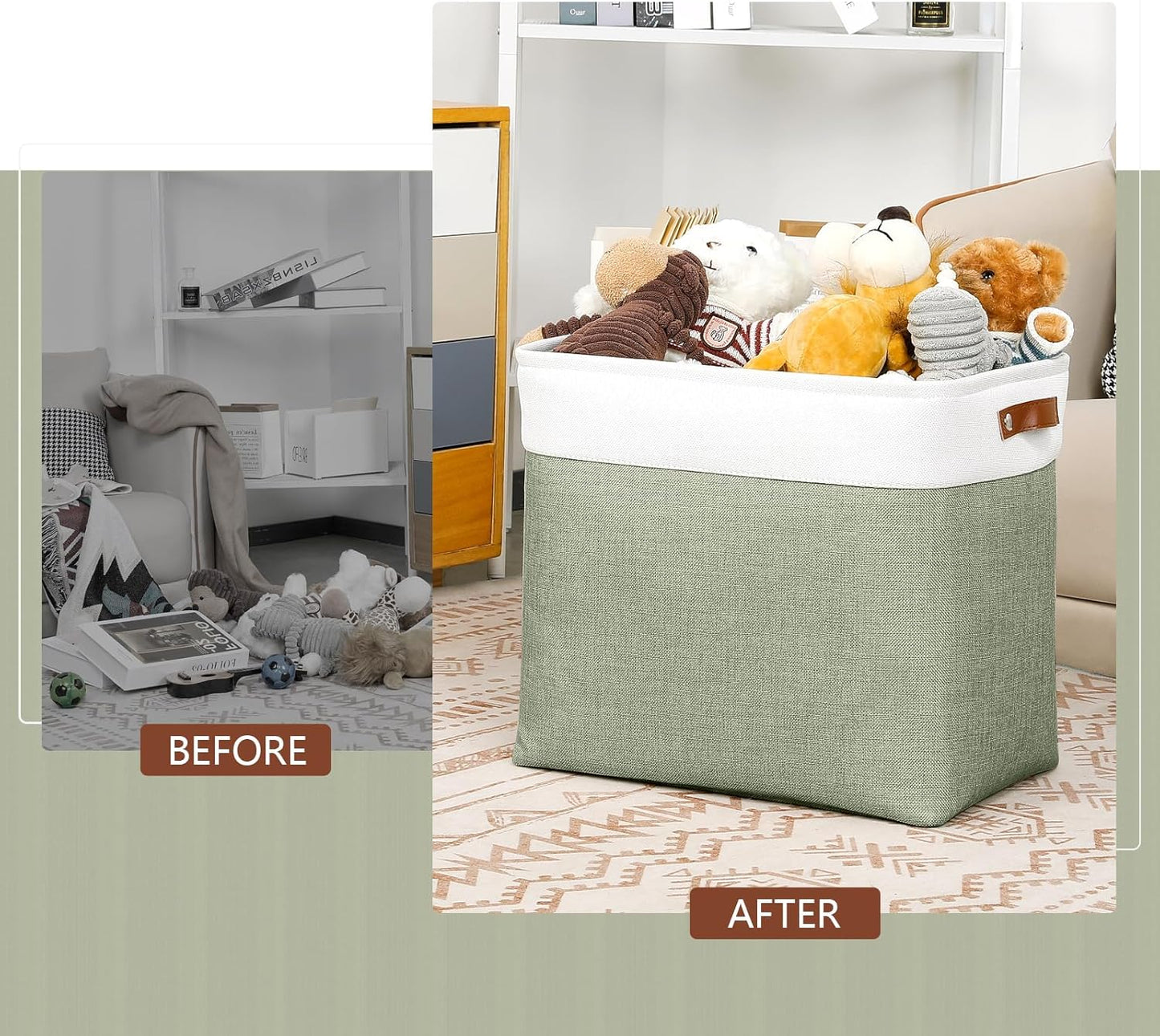 DULLEMELO Storage Baskets for Shelves, Fabric Collapsible Rectangular Storage Bins for Shelves, Closets, Nursery, Home, Office, Empty Gift Baskets (White&Teal)