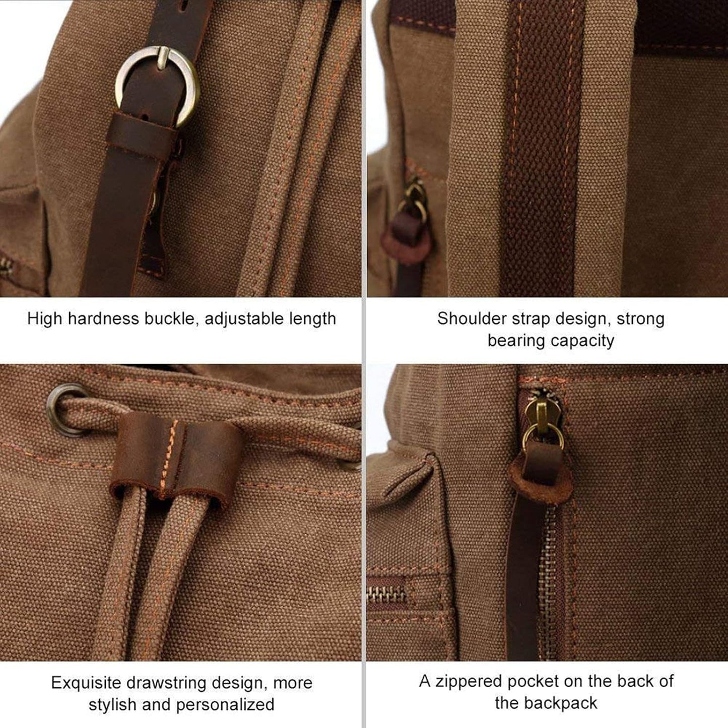 AUGUR Canvas Backpack,17 inch Laptop Backpack Vintage Canvas Leather Backpacks Casual School College Bag Pack Bookbag Hiking Travel Rucksack Daypack (L-Coffee)