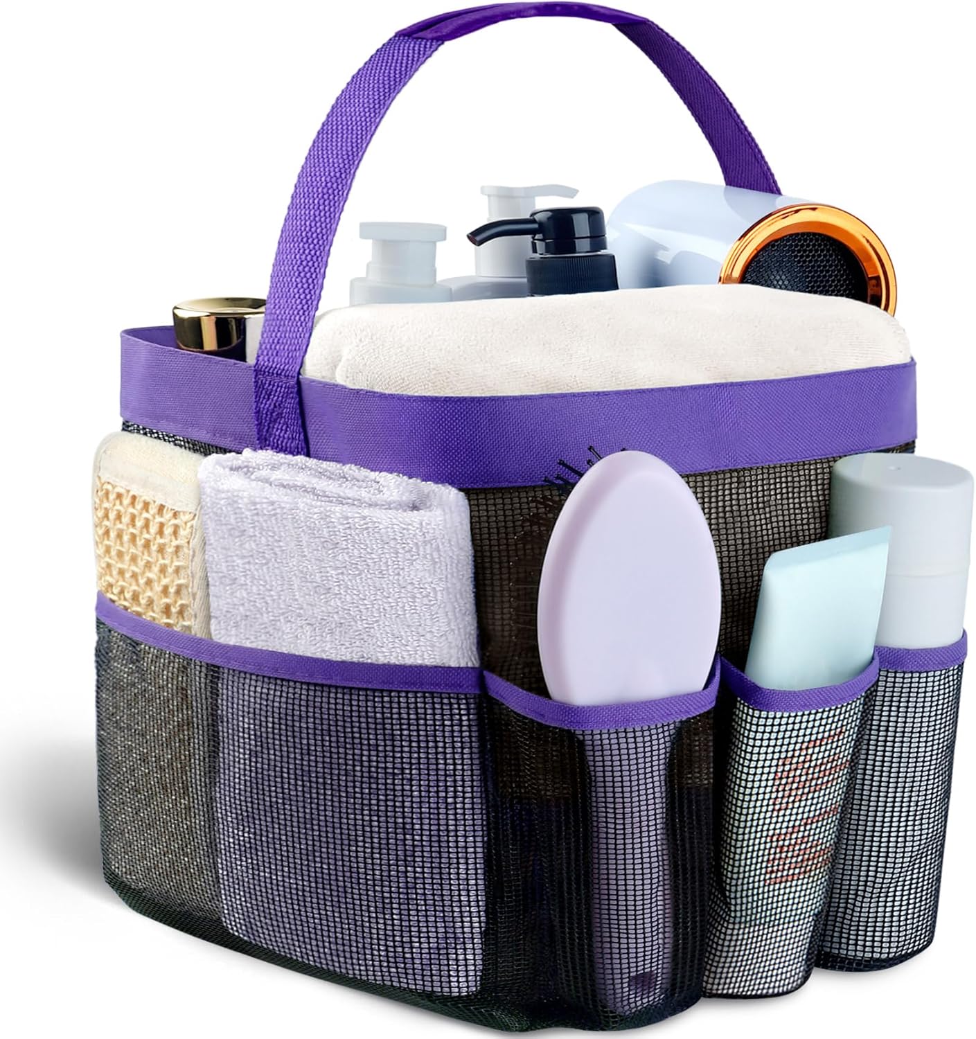 Attmu Mesh Shower Caddy Portable for College Dorm Room Essentials with 8 Pockets, Hanging Shower Caddy Basket Tote Bag Toiletry Accessories for Bathroom