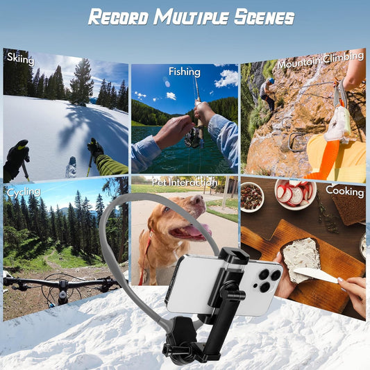 Neck Phone Holder Laelr Hand Free Phone Neck Holder Chest Mount for Recording Neck Mount for Phones Compatible with iPhone 16/15/14/13/12 Seires Android GoPro Insta360 DJI and Action Cameras POV/VLOG - PuriLite