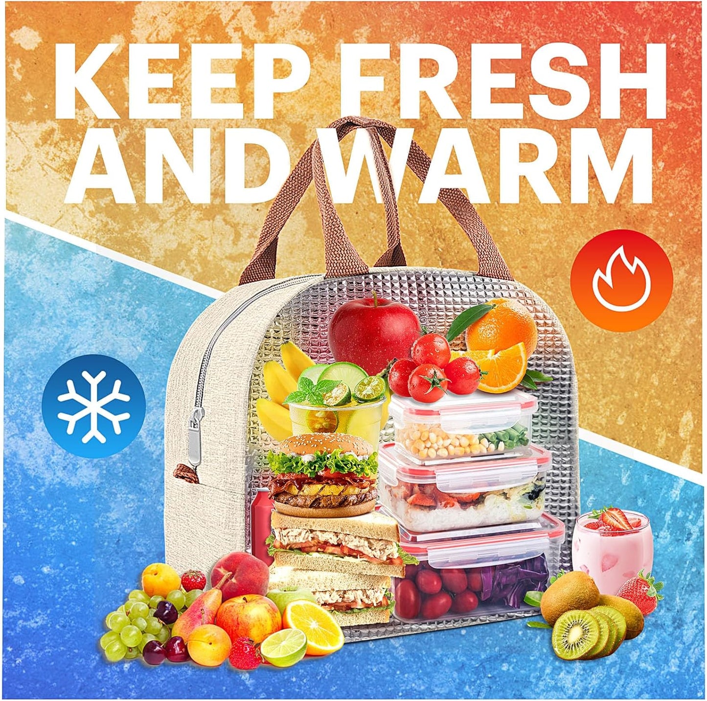 Lunch Bag for Women & Men Adult Insulated Lunch Box, Small Leakproof Cooler Food Lunch Containers Reusable High Capacity Lunch Tote Bags for Work, Travel, Outdoor