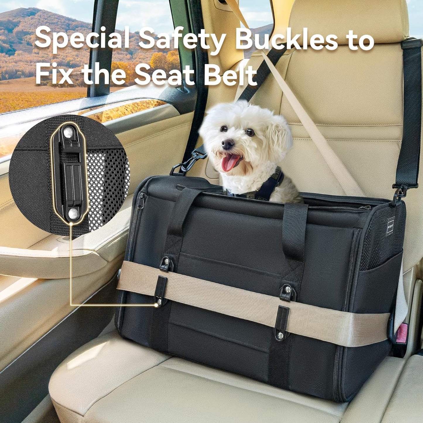 Petsfit Pet Carrier Airline Approved, Soft-Sided Cat Carrier with Patented Car Buckle, Lightweight and Collapsible with Adjustable Shoulder Strap, Soft Cushion,Green