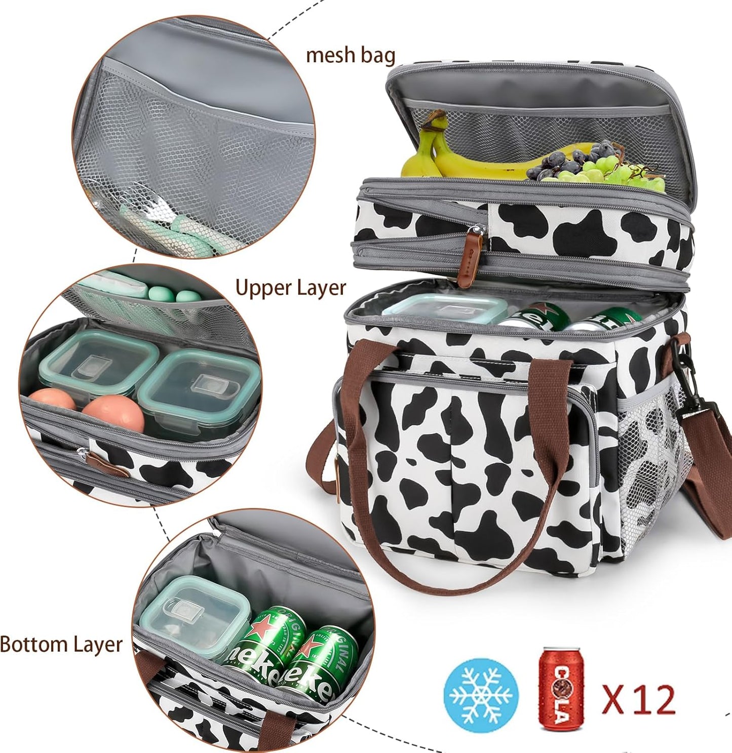 Lunch Bag Women Insulated Lunch Box for Work, Purple Expandable Large Lunch Bags, Leakproof Double Deck Lunch Box Cooler Bag(Purple)