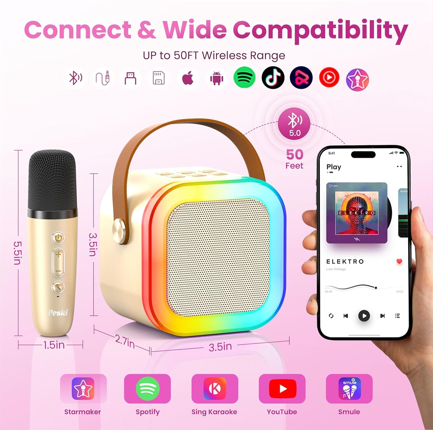 Karaoke Machine for Kids Adults, Portable Bluetooth Mini Karaoke Microphone Singing Speaker Karaoke Player with 2 Wireless Mic Toys for All Smartphones,Birthday, Family,Home Party (Purple)