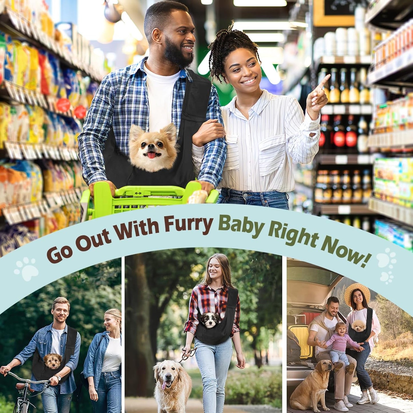 Pawaboo Small Dog Sling Carrier, Reversible Hands Free Dog Sling Carrier for Small Dogs and Cats, Puppy Sling Carrier with Adjustable Strap Buckle & Safety Harness, Puppy Essentials, Grey