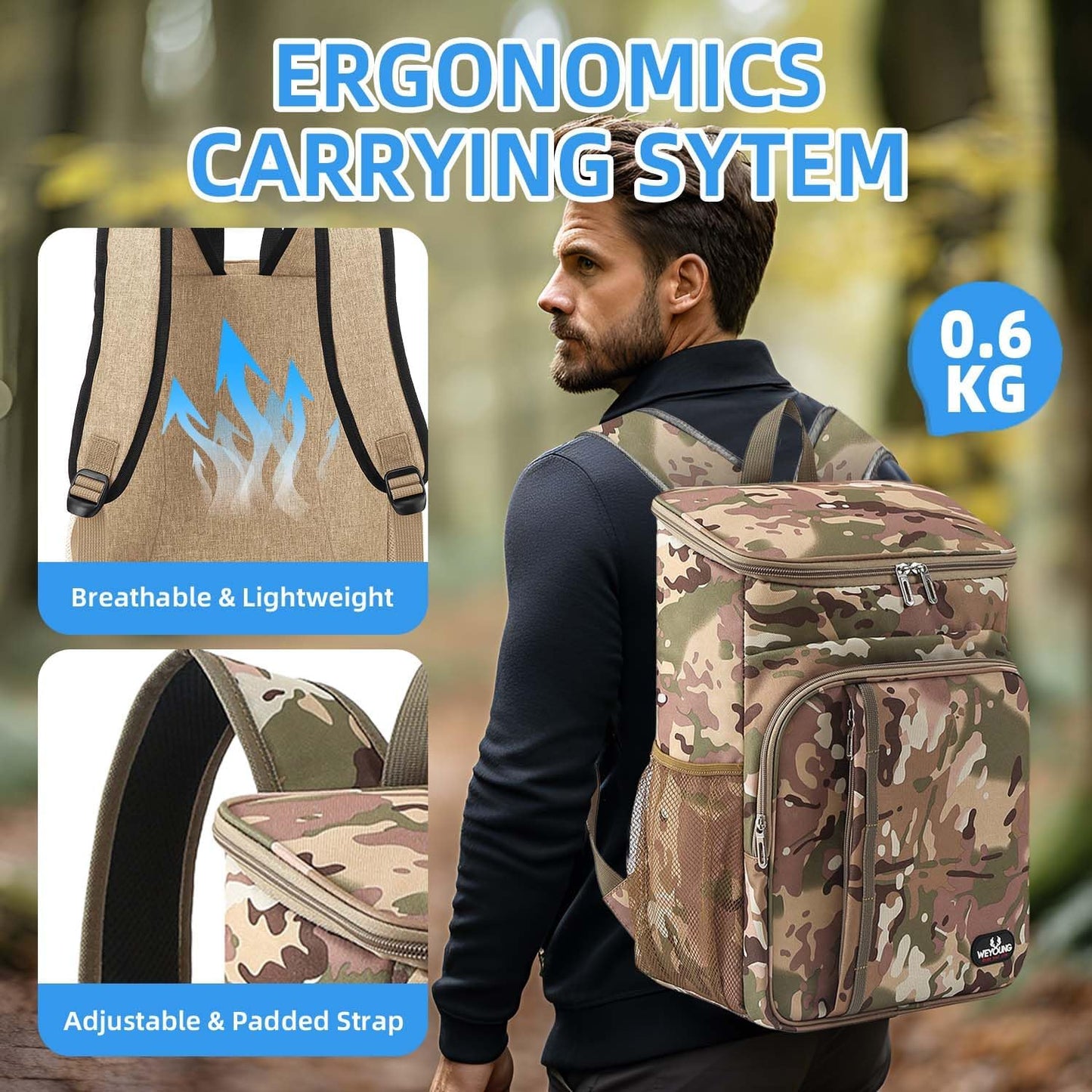 Bagtopia Camping Cooler Backpack 25 Cans, Leak Proof Insulated Thermal Bag, Beach Travel Picnic Lunch Backpack for Men Women