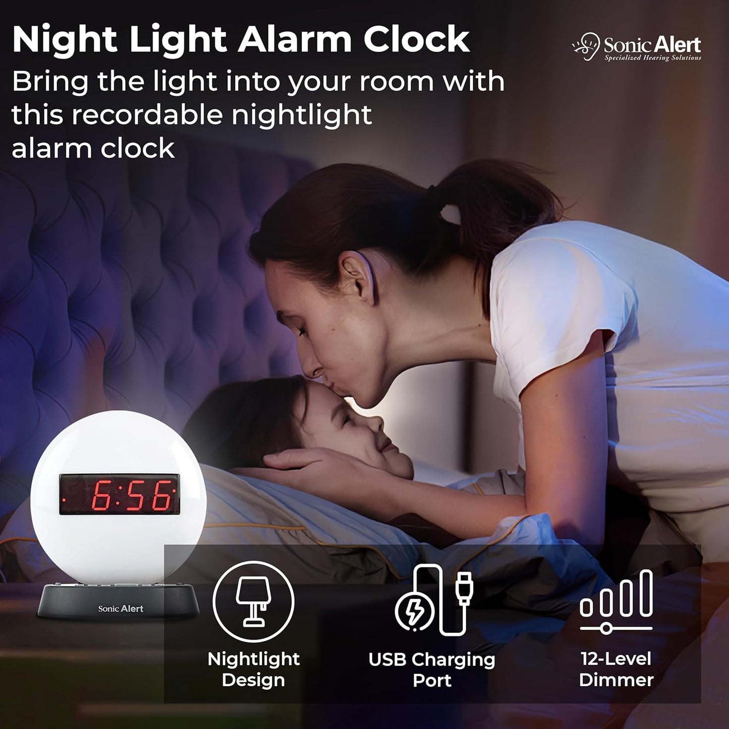 Sonic Alert Baseball Alarm Clock Nightlight for Heavy Sleepers - Loud & Compact Alarm Clock for Bedroom - Battery Backup & Full Range Dimmer - Easy to Set Digital Alarm Clock for Kids - AUX Connection