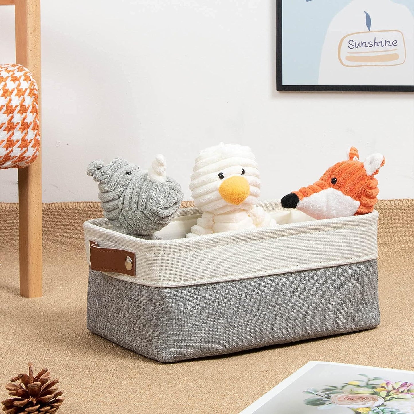 DULLEMELO Storage Baskets for Shelves, Fabric Collapsible Rectangular Storage Bins for Shelves, Closets, Nursery, Home, Office, Empty Gift Baskets (White&Teal)