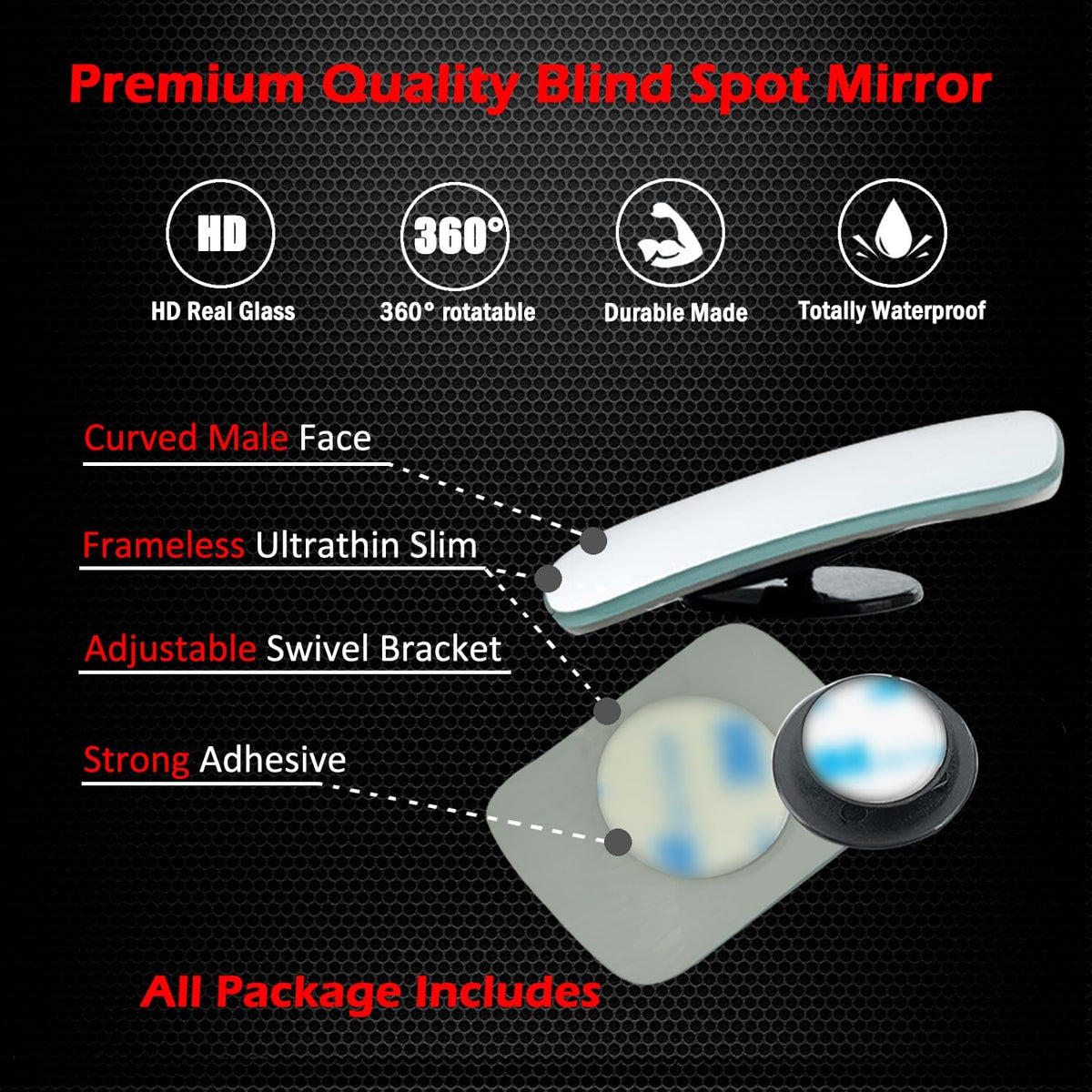 Ampper Blind Spot Mirror, 2" Round HD Glass Frameless Convex Rear View Mirror, Pack of 2 - PuriLite