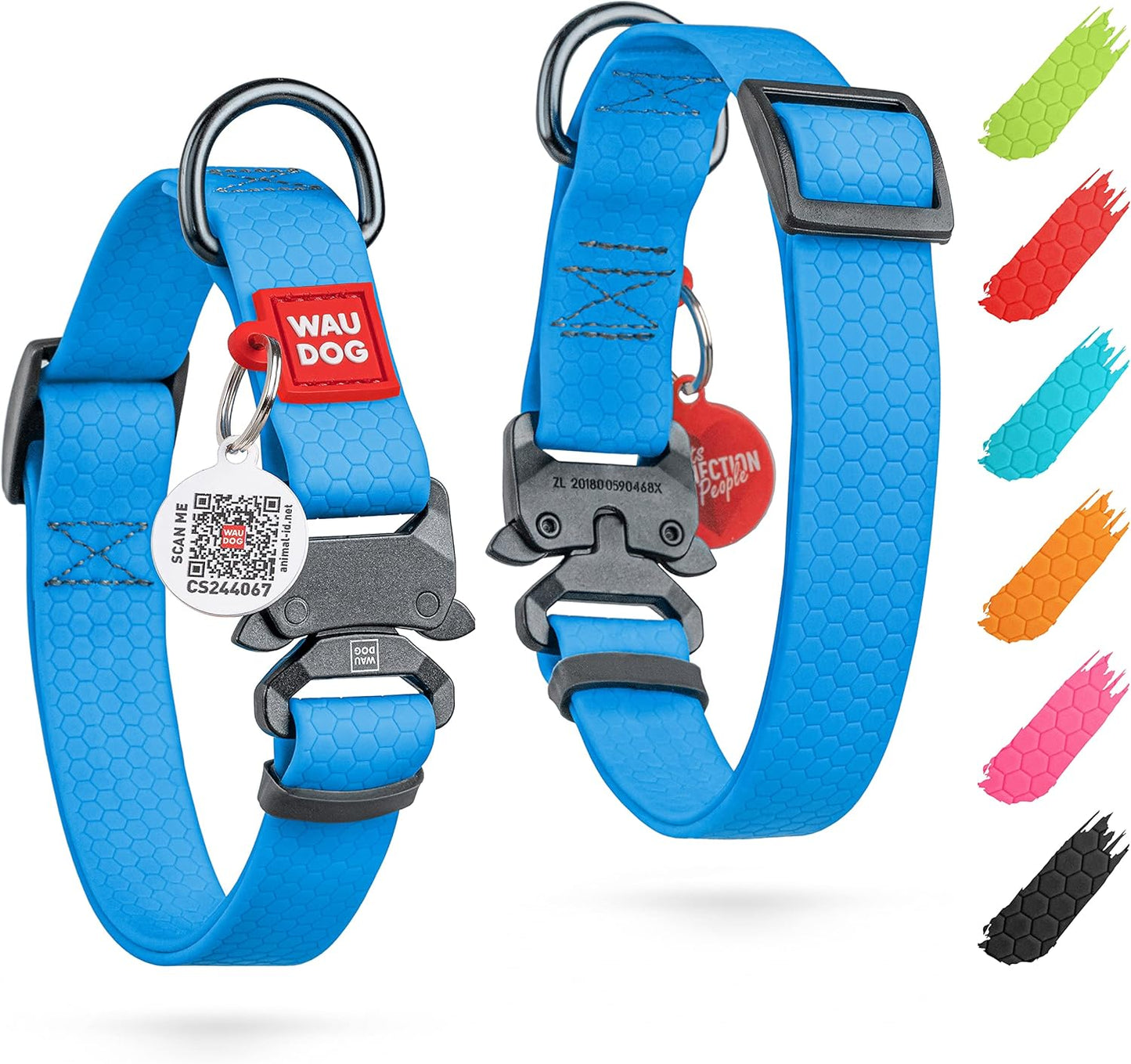 Waterproof Dog Collar - Adjustable Glow Dog Collar for Large Dogs, Small and Medium Dogs - Heavy Duty Dog Collars with Durable Metal Clasp and QR Dog Tag - Glow in The Dark Dog Collars