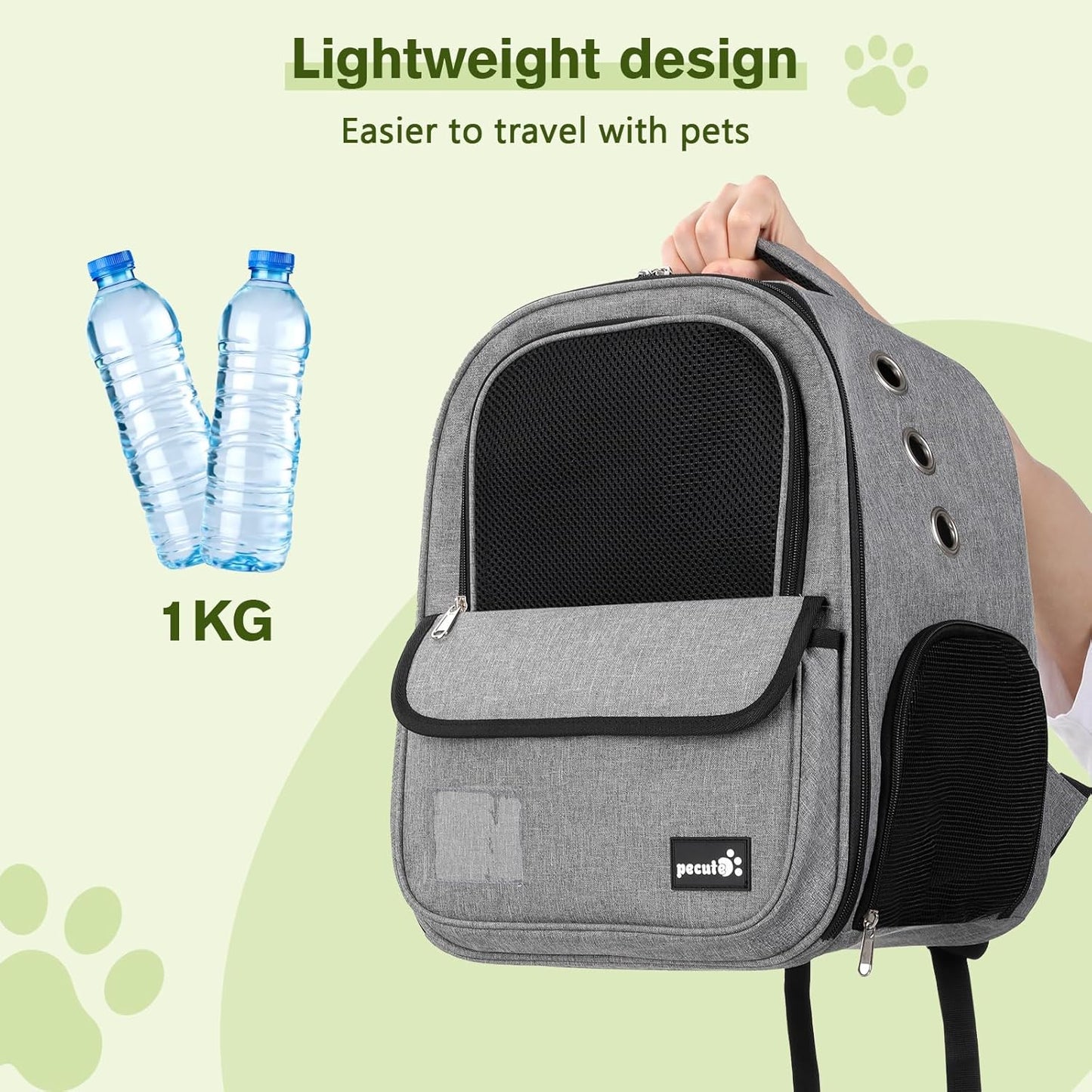 Pecute Cat Backpack up to 13 lbs, Cat Backpack Carrier with Breathable Scratch-Resistant Mesh, Visible Window, 2 Side Openings, Backpack for Cats, Puppies or Rabbits,Great for Travel Hiking Camping