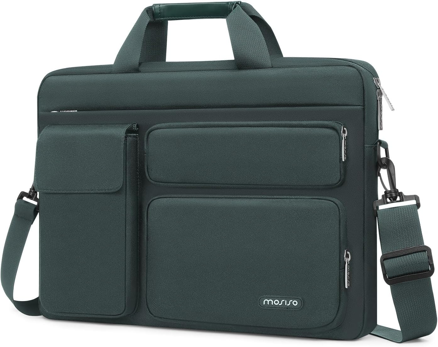 MOSISO Laptop Bag 13.3 inch, 13-13.3 inch Computer Shoulder Bag Compatible with MacBook Air/Pro 13/Pro 14, HP Dell ASUS Notebook &2 Raised&1 Flapover&1 Horizontal Pocket&Handle&Belt, Black