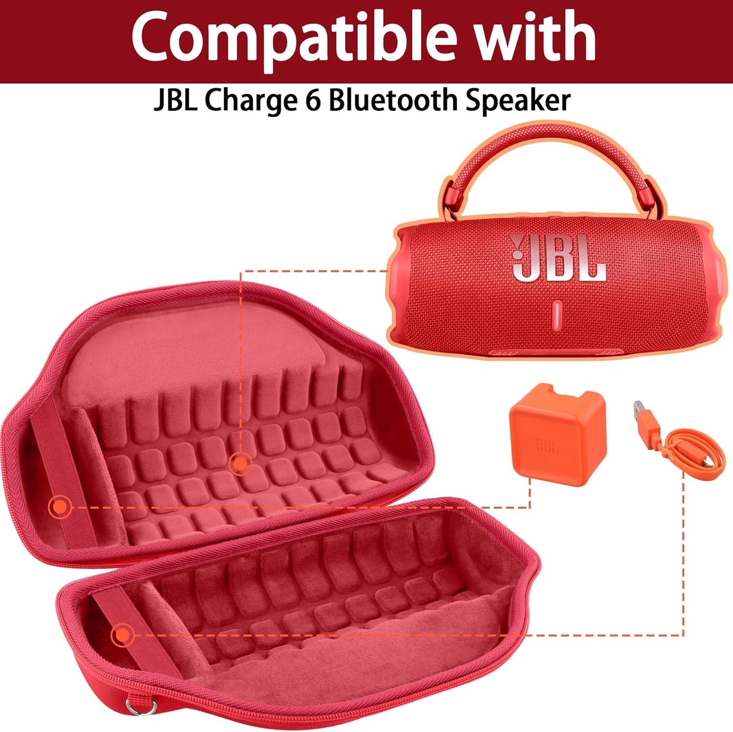co2CREA Case for JBL Charge 6 Waterproof Portable Bluetooth Speaker, Hard Travel Case with Detachable Shoulder Strap (White Case)