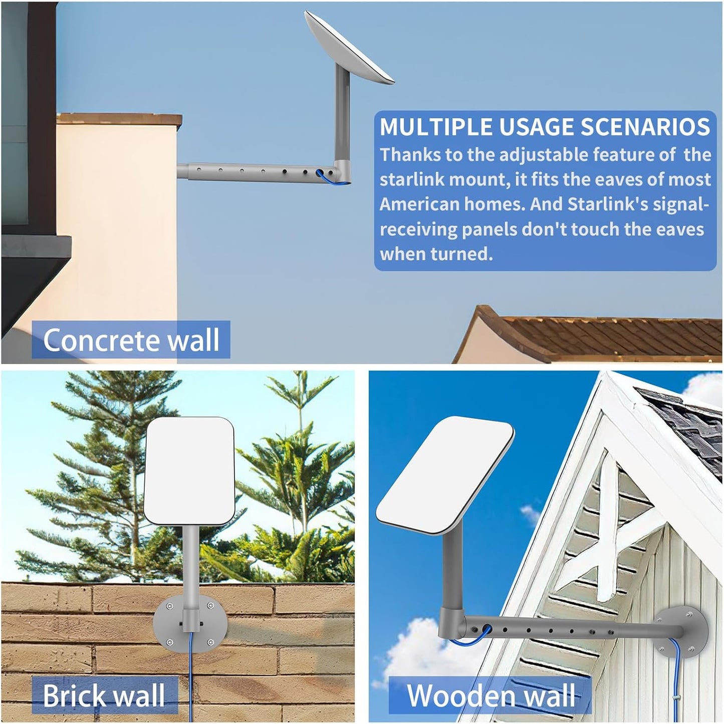 28 Inch Starlink Long Wall Mount, Adjustable Starlink Mounting Kit Gen 2, Including Starlink Standard Pipe Adapter, Starlink Roof Mount for V2 Starlink Standard Dish