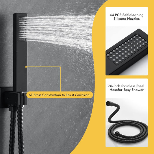 Fransiton Shower System Rain Shower System Set Ceiling Mounted, Rainfall Shower Head with Handheld, Bathroom Shower Kit (Valve Included) (8" - Wall Mount, Matte Black) - PuriLite