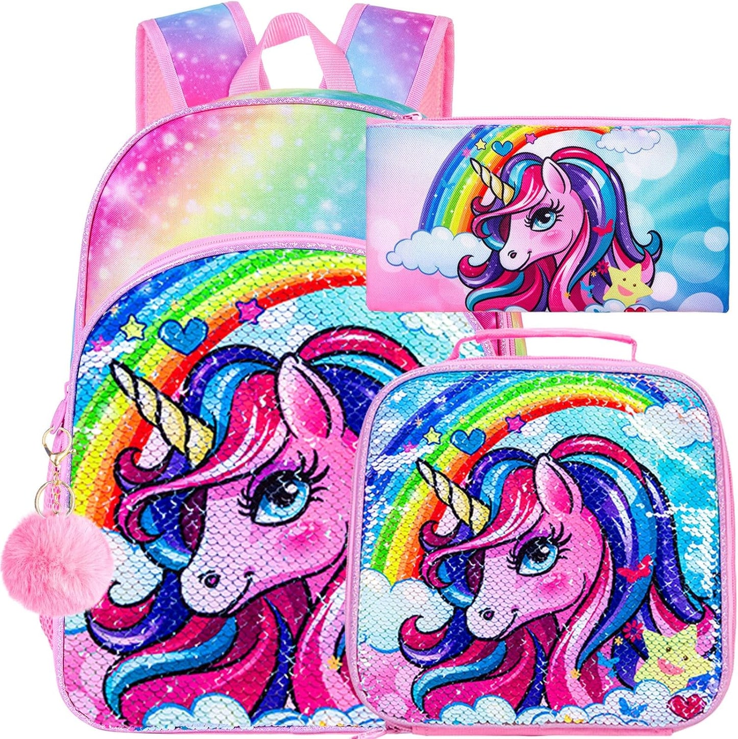 3pcs Backpack for Boys and Girls, 16” Kids Kindergarten Bookbag with Lunch Box, Cute Elementary Backpacks for Boy Girl