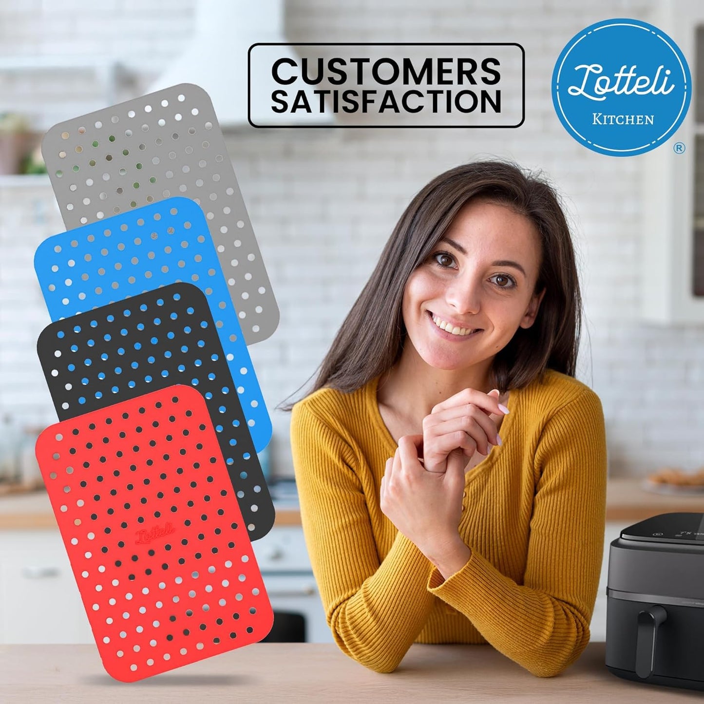 Collapsible Silicone Air Fryer Basket Liners Pot - AirFryer Liners Reusable Bowls for 5 Quart or Bigger - Air Fryer Accessories 2 Pack - Round Silicone Liners (Red & Black)