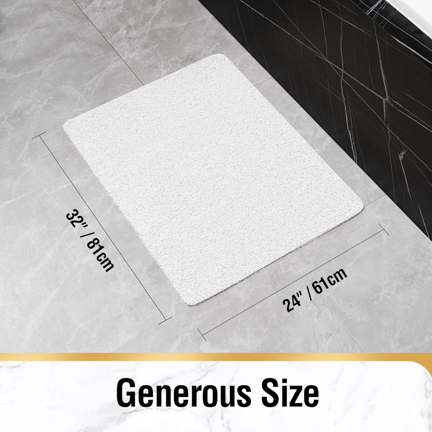 HITSLAM Shower Mat Non Slip, 24 x 16 Inch Bathtub Mat Non Slip with Drain, Soft PVC Loofah Bath Mat for Tub, Quick Drying Bathroom Shower Mat, Grey