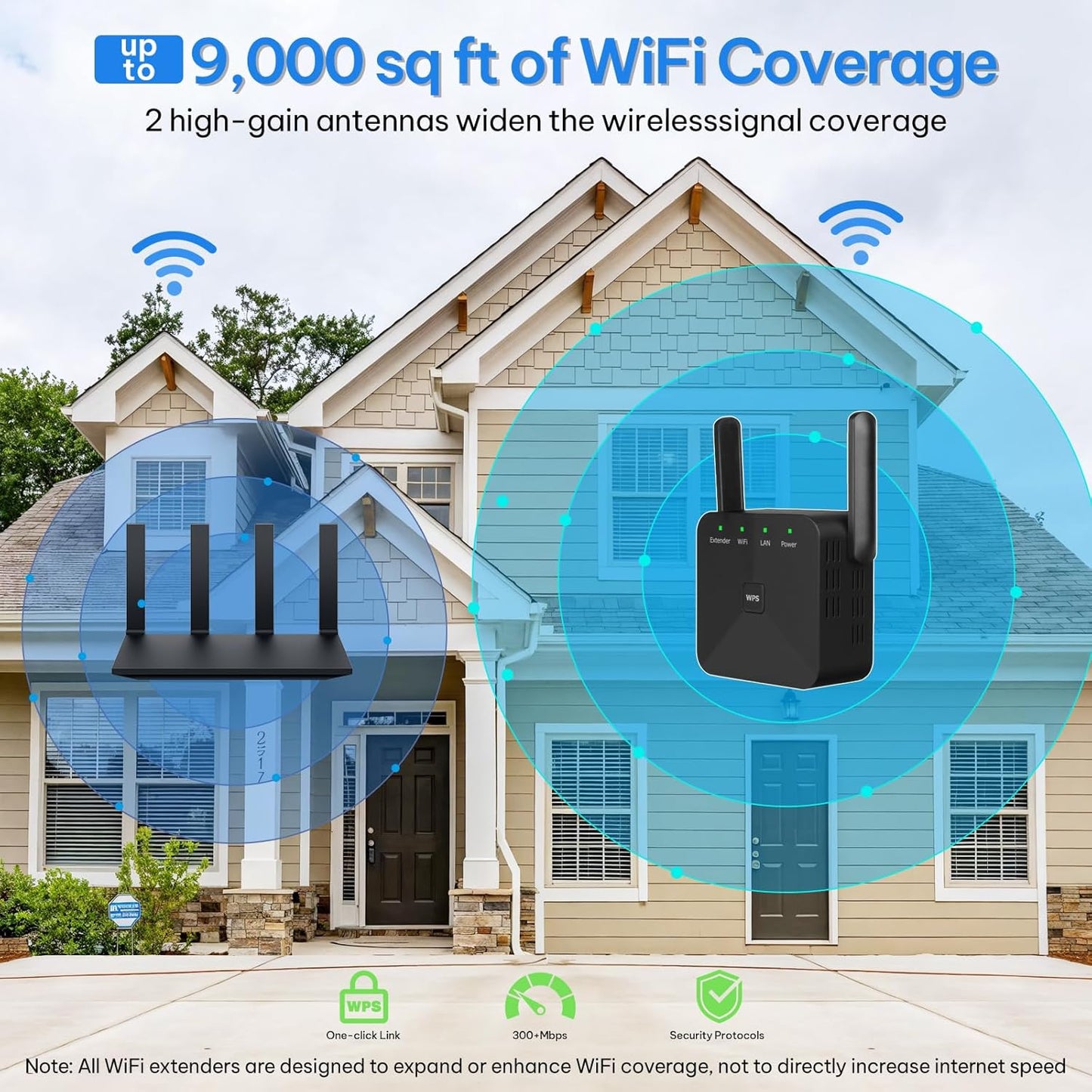 Hocent WiFi Extender, WiFi Booster with Ethernet Port, WiFi Repeater Covers Up to 8000 Sq.ft and 60 Devices, Internet Booster Signal Boosters for Home, Black
