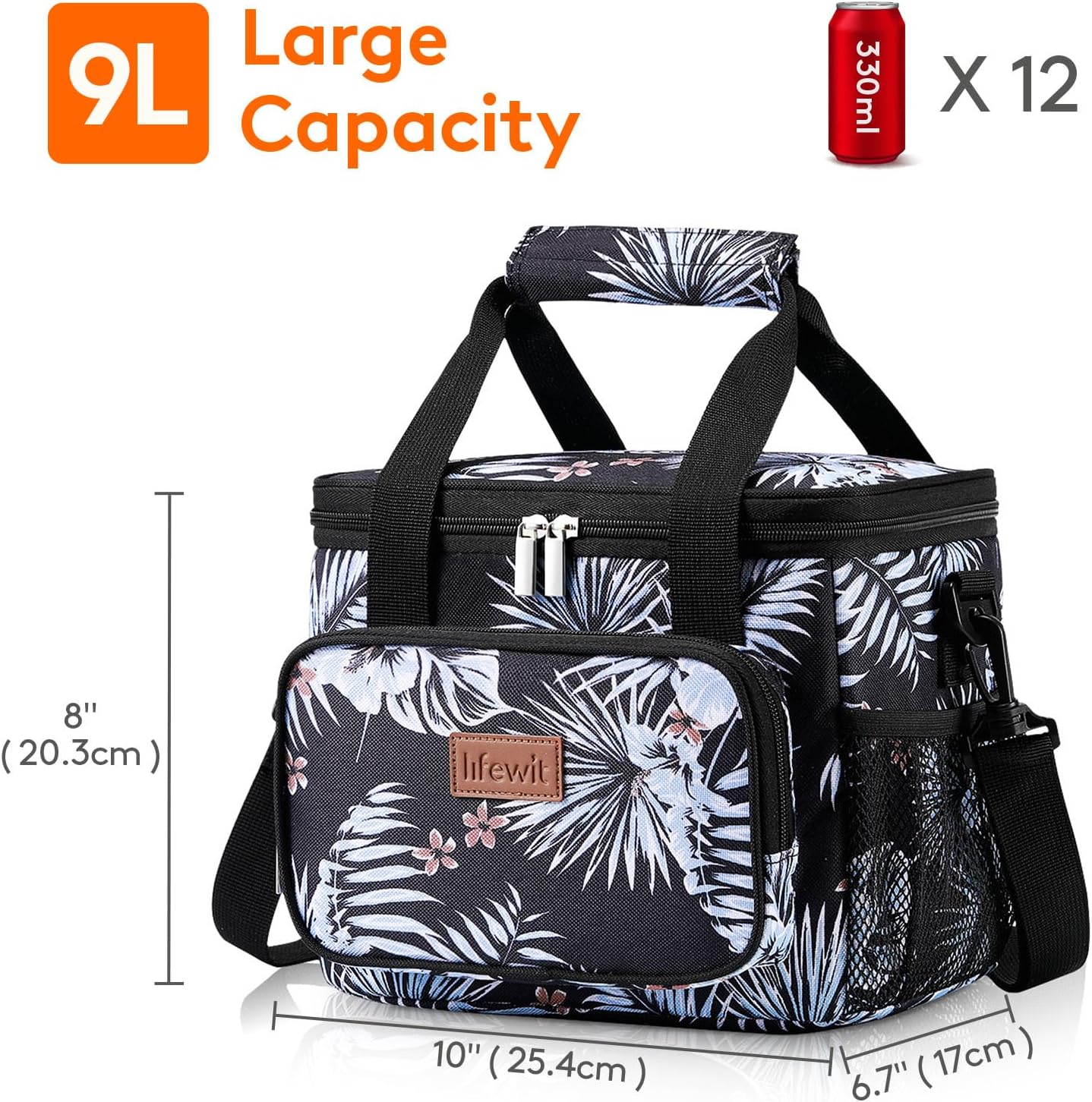 Lifewit Large Lunch Bag for Adults, 24-Can 15L Insulated Lunch Box Leakproof Soft Cooler Cooling Tote for Men Women, Waterproof Reusable Cooler Bags for Work Office Outdoor Picnic Camping, Black
