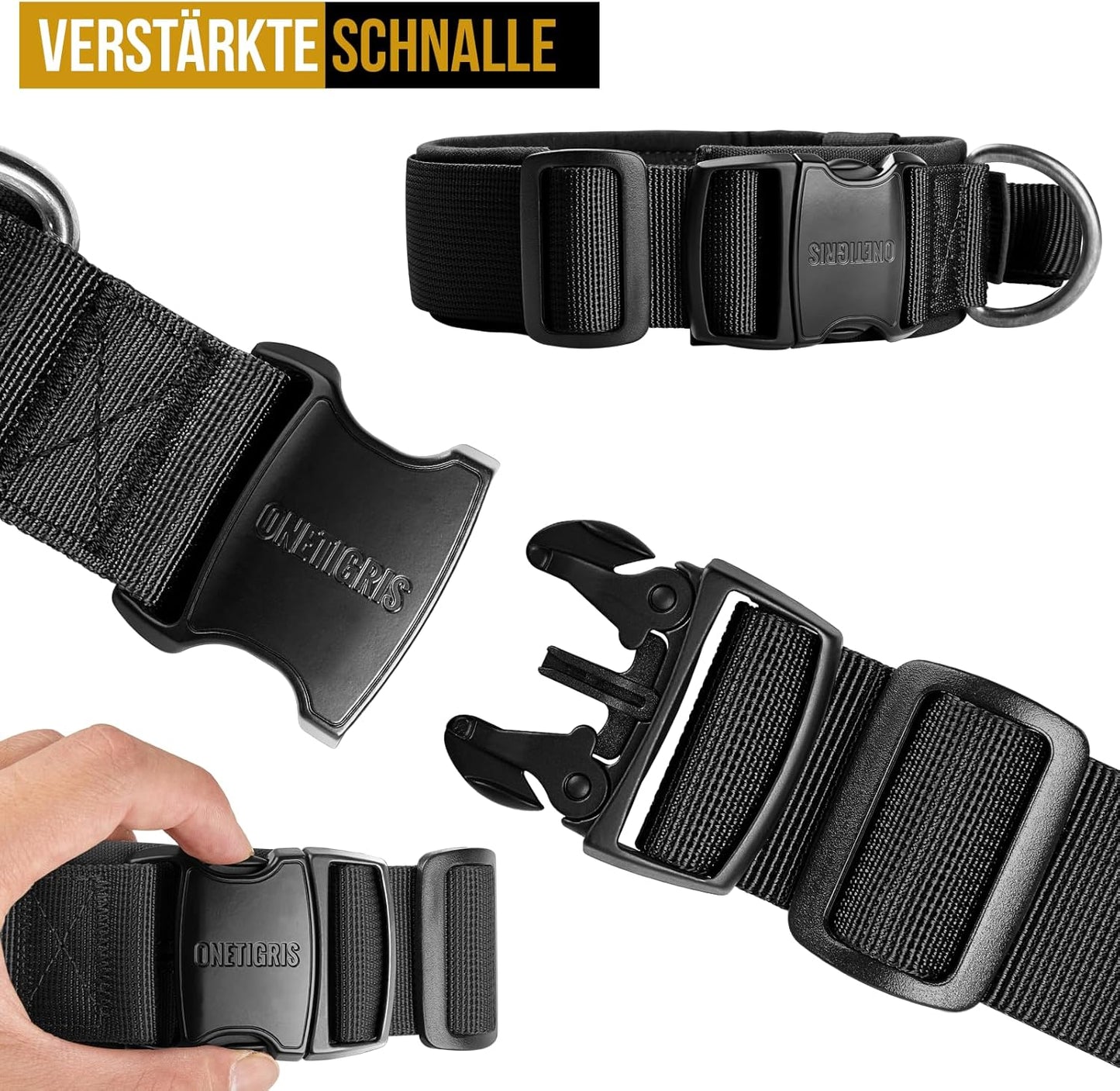 OneTigris Tactical Dog Collars with Handle,Military Dog Collar for Large Dog,Adjustable Nylon Collar German Shepherd Collar with Heavy Duty Metal Buckle for Dog Training and Walking (M, Orange)