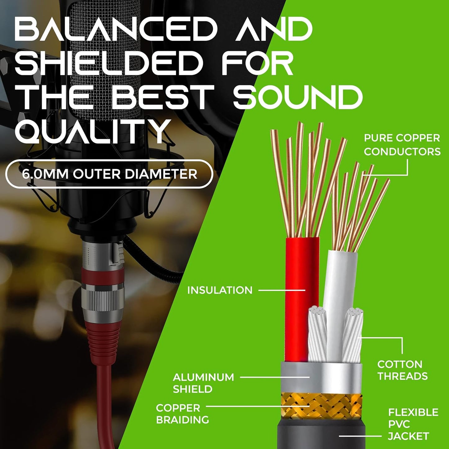 GEARit XLR Male to Female Microphone Cable (10 Feet, 6-Pack) 3-Pin Balanced Shielded Mixer, Recording Studio, Podcast - Black
